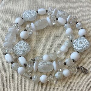 Vintage frosted White and clear Beaded silver Necklace